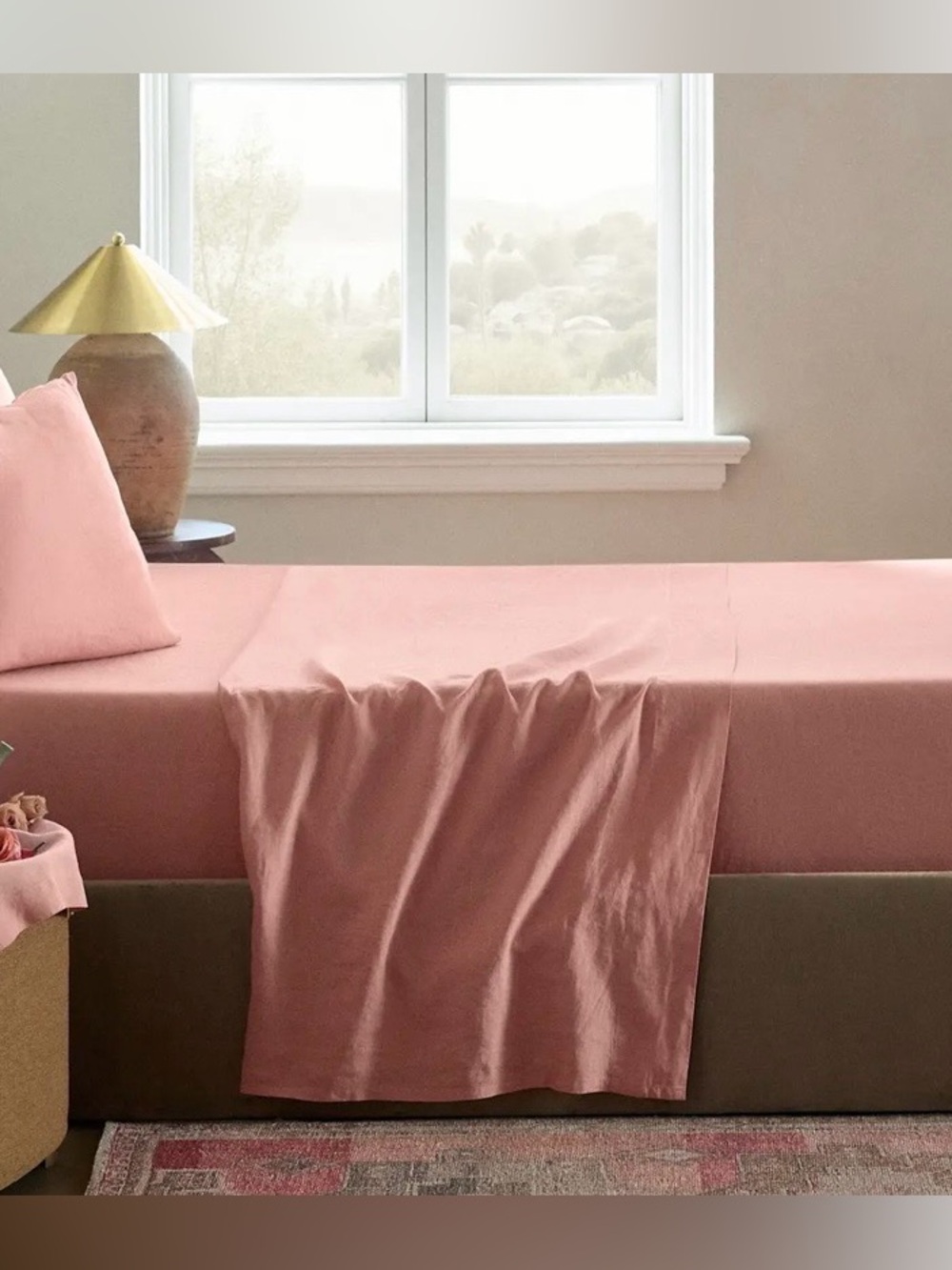 Quince European Linen Flat & Fitted Sheet Set, Cal King (Limited Edition Rose)